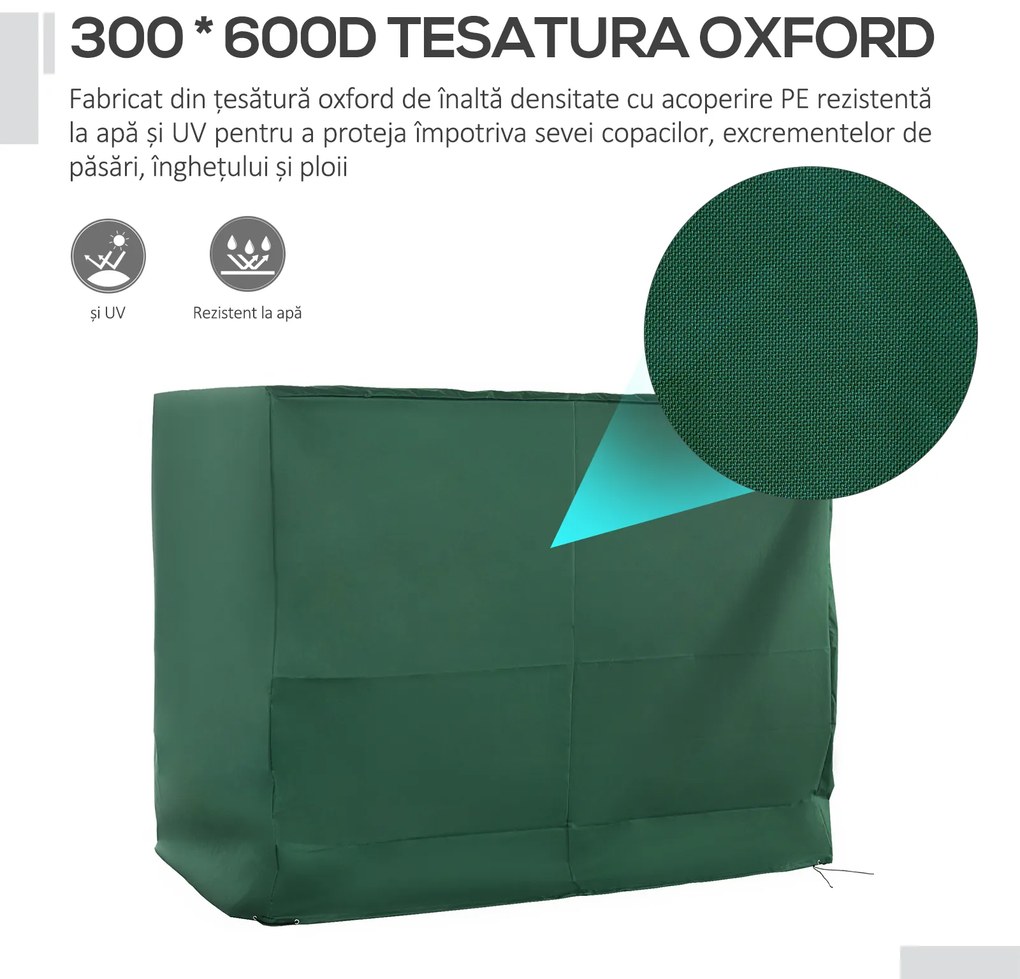 Outsunny Husă pentru Leagăn cu 3 Locuri, Protecție Împotriva Ploii pentru Mobilier de Exterior, 240x133x185 cm, Verde | Aosom Romania