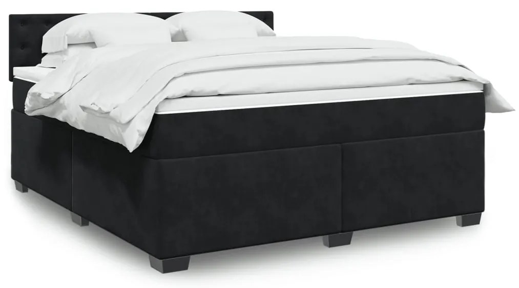 vidaXL Pat box spring cu saltea, negru, 180x200 cm, catifea