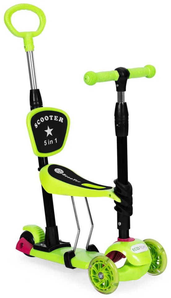 Scuter cu trei roți cu roți Led 3 în 1 verde