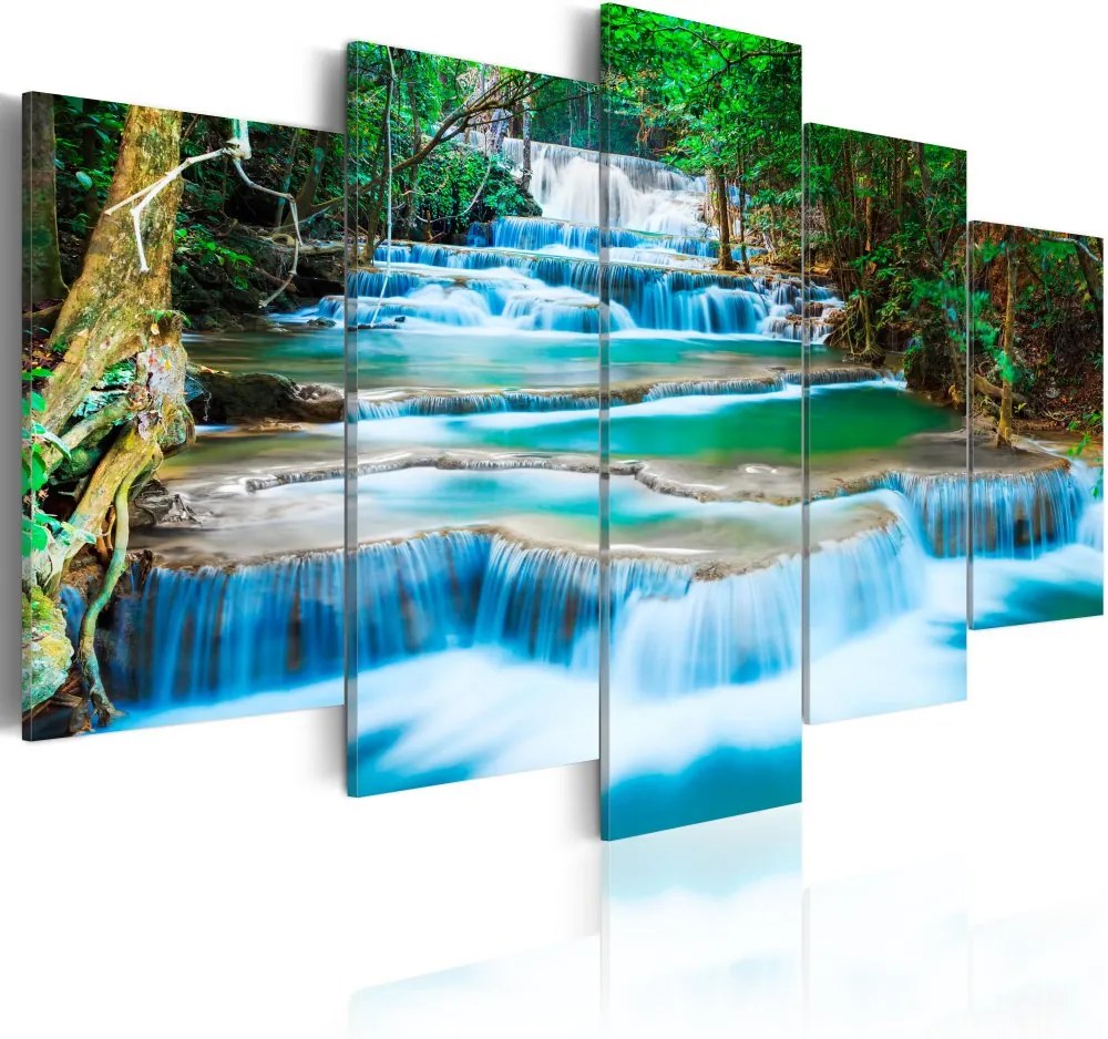 Tablou Bimago - Blue waterfall in Kanchanaburi, Thailand 100x50 cm