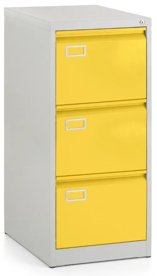 Dosar metalic A4 - 3 sertare, 45,5 x 62 x 101,5 cm, incuietoare cilindrica, galben - ral 1023