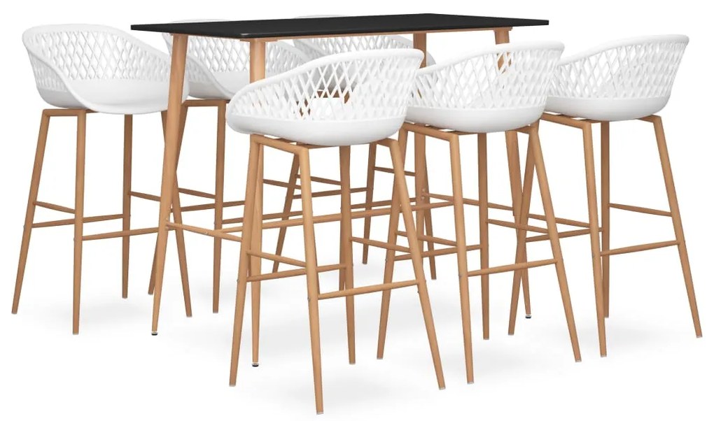 vidaXL Set mobilier de bar, 7 piese, negru și alb