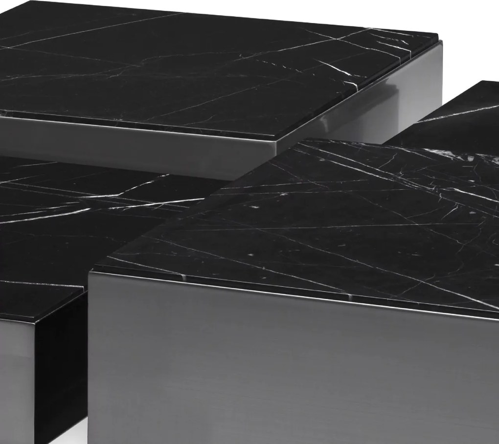 Set de 4 masute de cafea design LUX Esposito, bronz/ marmura neagra