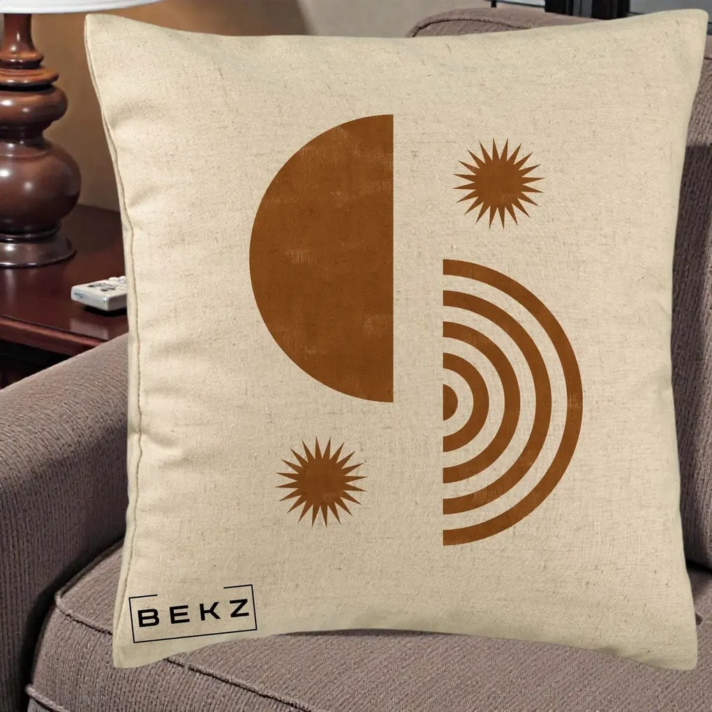 Perna Decorativa Boho Sun si Spirala, 40x40 cm, Bej, Husa Detasabila, Perna Inclusa, BEKZ®