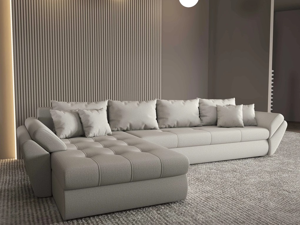 Colțar extensibil dumonde cu ladă de depozitare si sezut confortabil din spuma high-density, Loana XL Enjoy Beige 335x185 cm