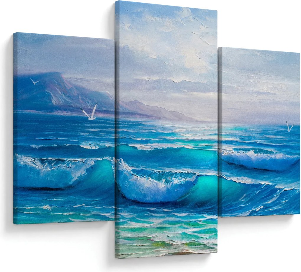 Tablou - Pictură în ulei de mare cu pescăruși (90x60 cm)
