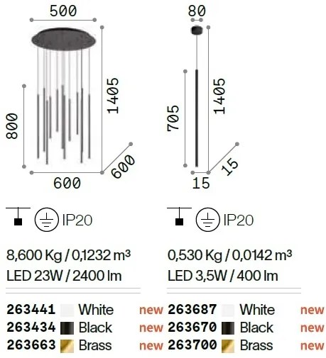 Pendul LED design tubular FILO SP1 OTTONE