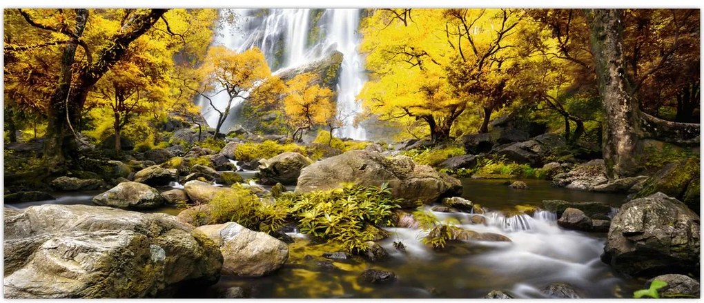 Tablou - Cascade în peisaj de toamnă, galben (120x50 cm)
