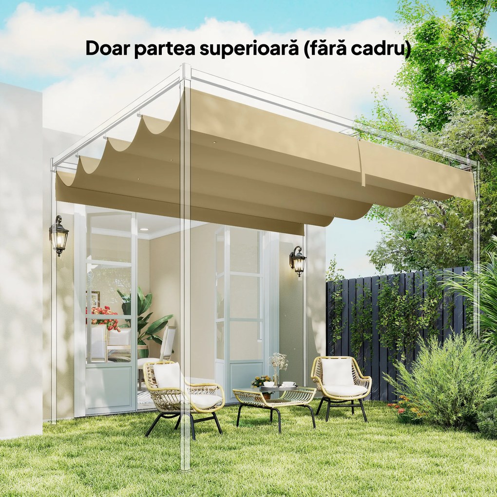 Outsunny Acoperiș pentru Pergolă cu 8 Orificii de Drenaj, Husă de Schimb din Poliester Respirabil, Exclusiv Material, 392x350 cm, UV30+, pentru Pergolă de Grădină 4x3m, Bej | Aosom Romania