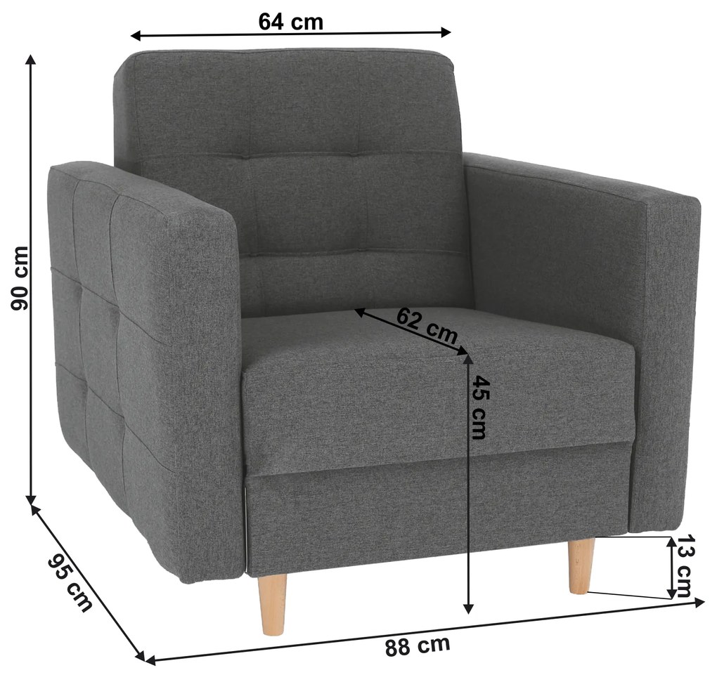 Fotoliu complet tapiţat, material textil gri închis, AMEDIA