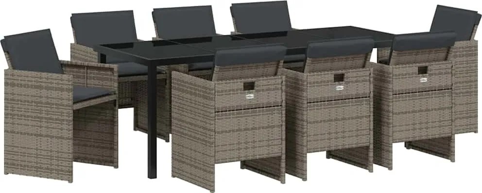 vidaXL Set de masă pentru grădină 9 pcs Gri poliratan