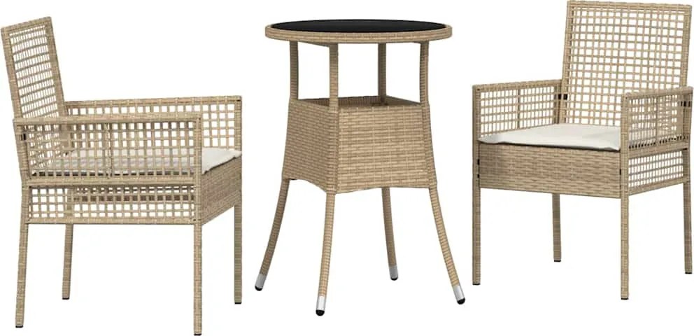 vidaXL Set de masă pentru grădină 3 pcs Bej poliratan