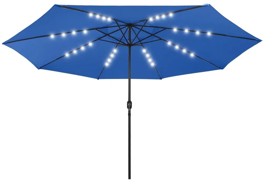 Umbrela de soare exterior, LED-uri  stalp metal, azuriu 400 cm azure blue