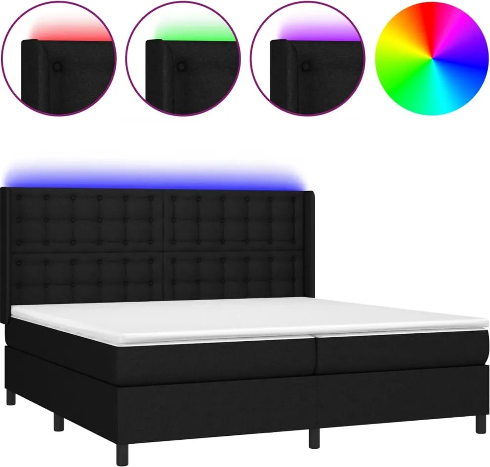 vidaXL Pat cu arcuri, saltea și LED, negru, 200x200 cm, textil