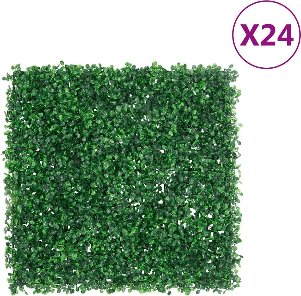 vidaXL Gard din frunze de arbust artificiale, 24 buc., verde, 50x50 cm
