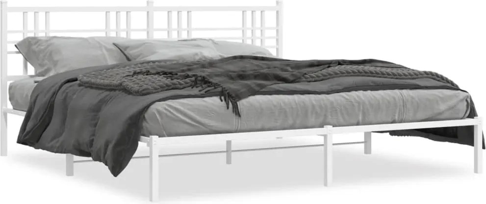 vidaXL Cadru de pat metalic cu tăblie, alb, 193x203 cm