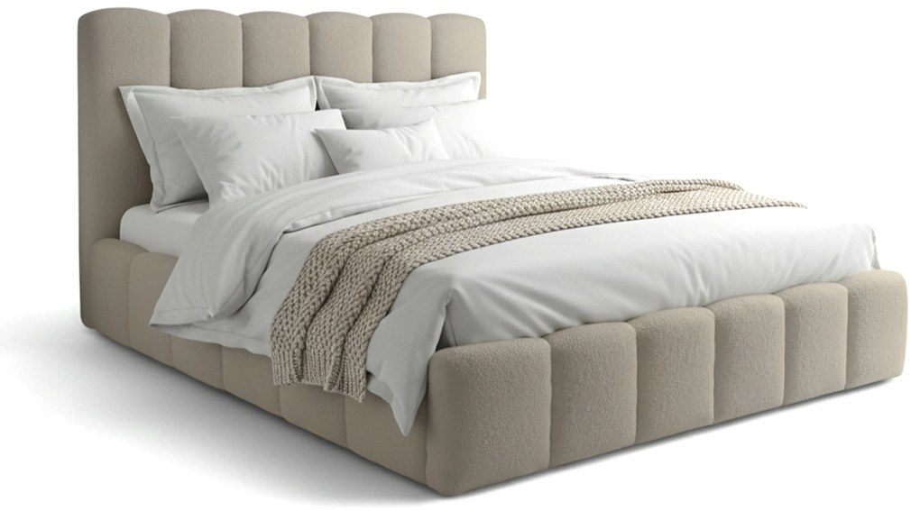 Pat tapițat cu ladă de depozitare Aura 160x200 - bouclé bej închis Quelle 05