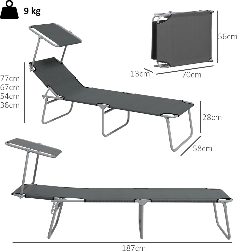 Outsunny Sezlong pentru Gradina cu Baldachin Reglabil, Sezlong pentru Plaja Pliabil Rabatabil pe 4 Niveluri, Bej | Aosom Romania