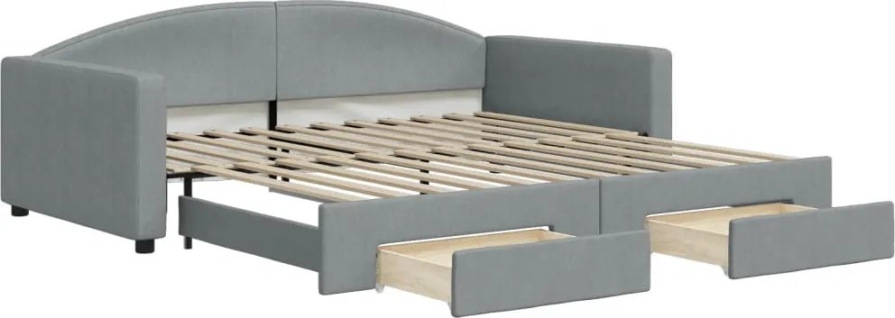 vidaXL Pat de zi cu extensie și sertare, gri deschis 100x200 cm textil