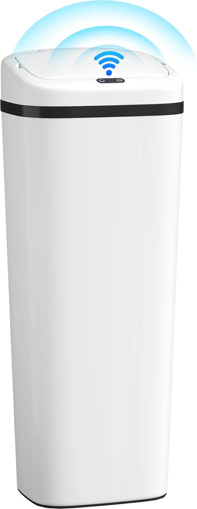 HOMCOM Coș de Gunoi Automat pentru Bucătărie 50 L Îngust din Oțel Inoxidabil cu Senzor Infraroșu Mod Manual Anti-amprente Alb | Aosom Romania