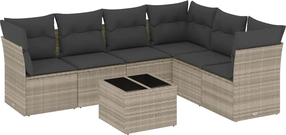 vidaXL Set canapele de grădină cu perne, 7piese gri deschis poliratan