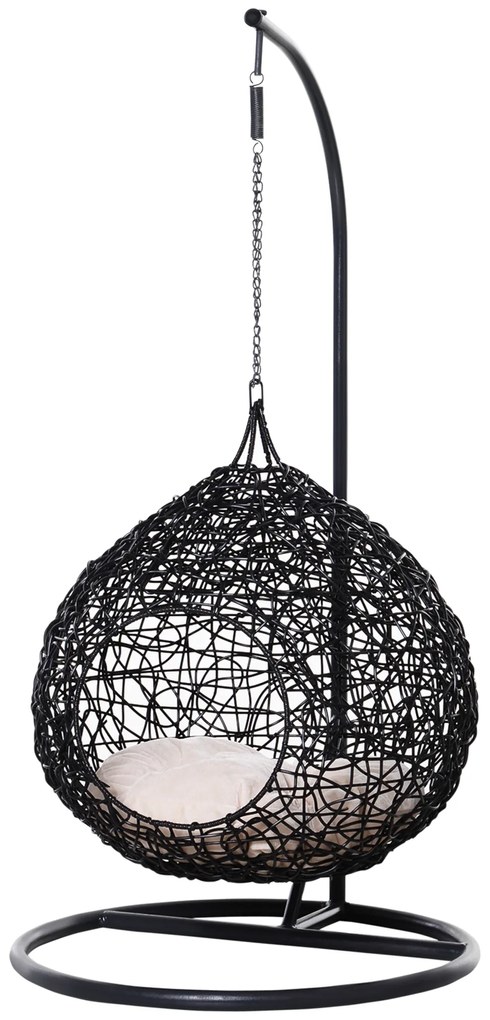 PawHut Cusca Hamac pentru Pisici in PE Rattan cu Perna din Lin si Bumbac Φ60 x 110cm