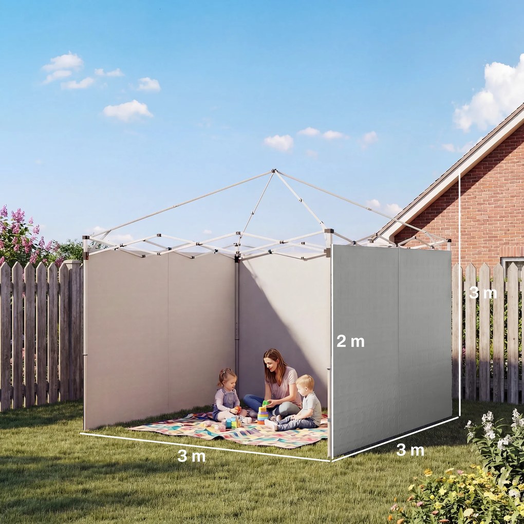 Outsunny Set de 3 piese panouri laterale cu fermoar pentru pavilion 3 x 3 m, gri deschis | Aosom Romania