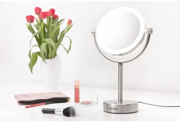 Oglindă cosmetică cu funcție de retroiluminare LED Sencor LED/5W/230V oțel inoxidabil