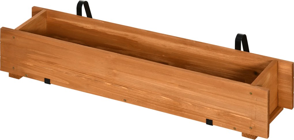 Outsunny Jardinieră dreptunghiulară din lemn pentru grădină, de suspendat, cu 2 cârlige 91 x 18 x 16,5 cm maro | Aosom Romania
