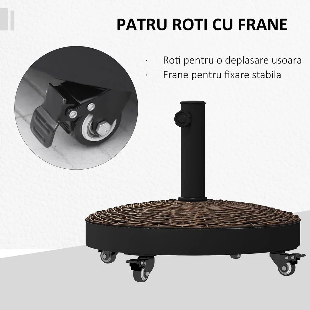 Outsunny Bază pentru Umbrelă de Grădină Rotundă cu 4 Roți și Frâne, Ø52x41 cm, Bronz | Aosom Romania
