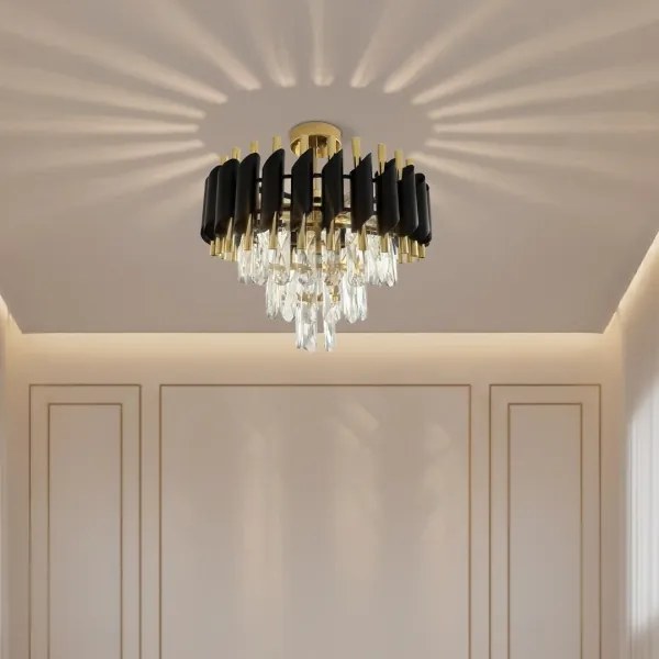 Plafonieră aplicată CRISTAL 5xE14/10W/230V, Ø 38 cm, negru/auriu