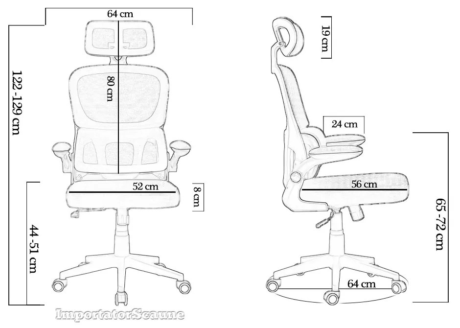 Scaun ergonomic OFF 432 gri, suport lombar și brațe rabatabile