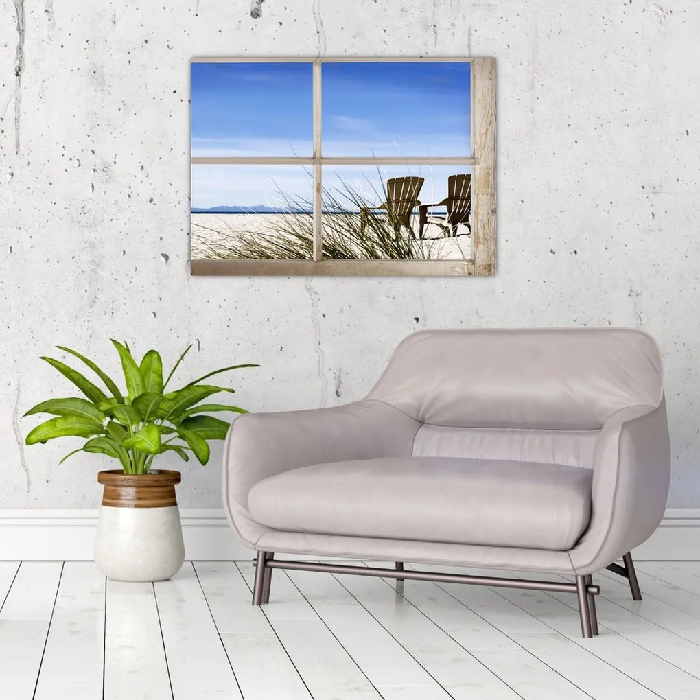 Tablou - Fereastră cu vedere la plajă (70x50 cm)