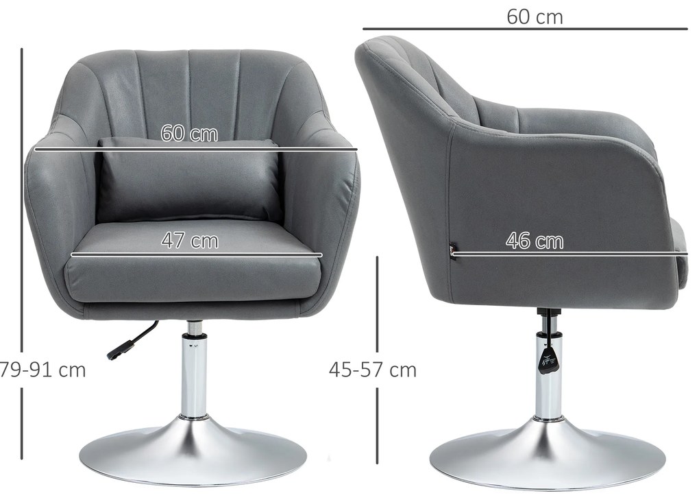 HOMCOM Fotoliu de salon perne lombare înălțime reglabilă rotativ 360° picior din metal gri inchis | Aosom Romania