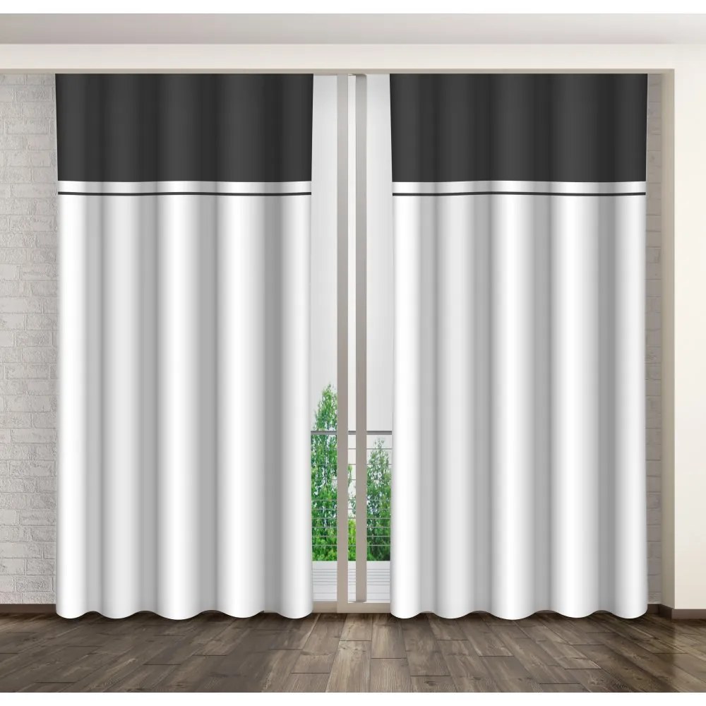 Draperie decorativă culoarea alb-gri cu sistem de prindere cu cleme Lungime: 250 cm