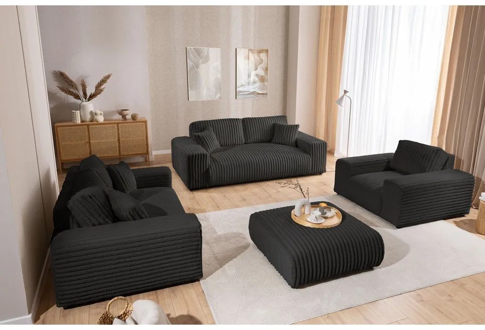 Canapea gri închis cu tapițerie din catifea reiată 178 cm Justin – Ropez