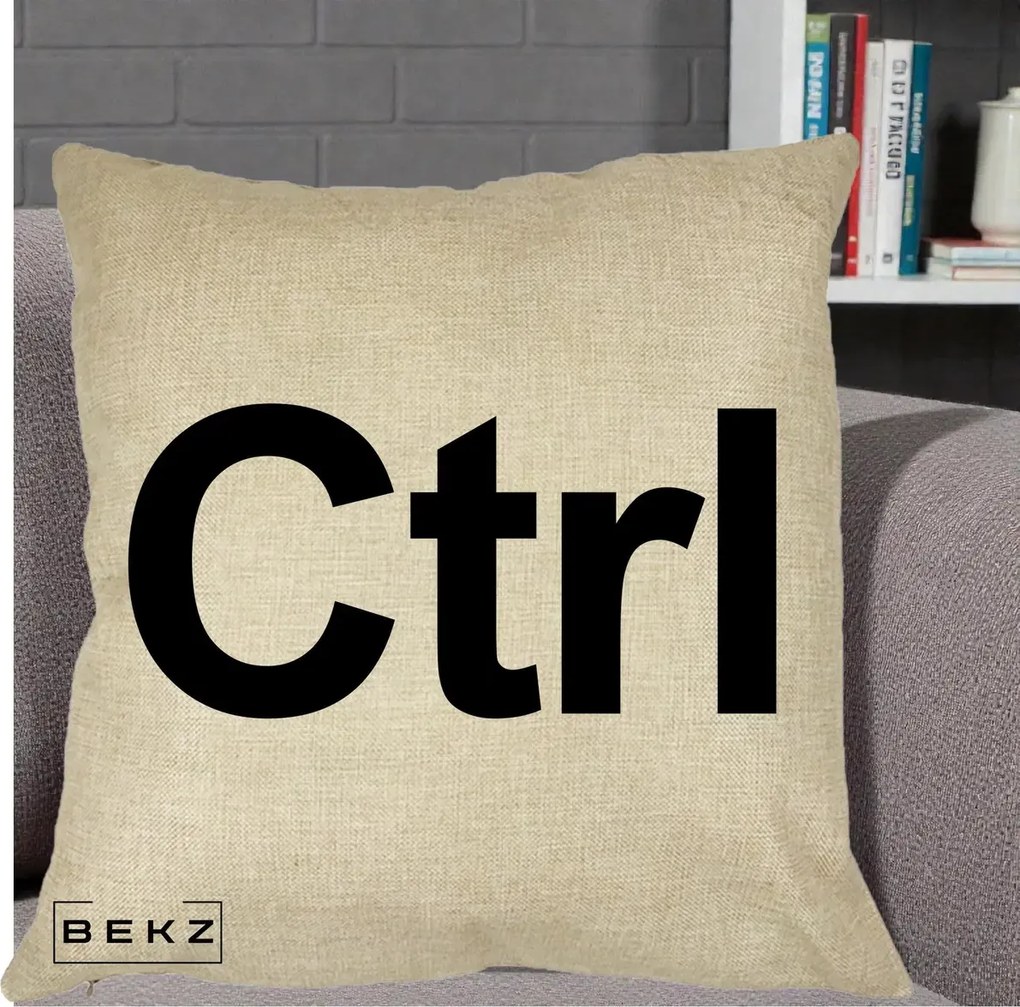 Perna Personalizata Tasta Ctrl Tipografie Bold, 40x40 cm, Crem, Husa Detasabila, Perna Inclusa, BEKZ®