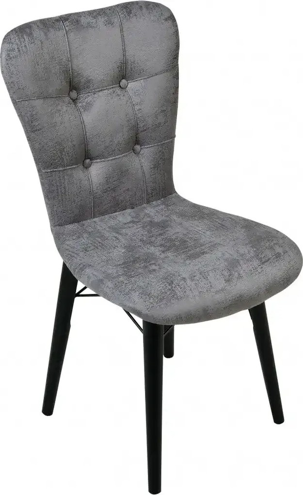 Set masa extensibila cu 6 scaune tapitate Homs cristal  negru-gri 170 x 80 cm