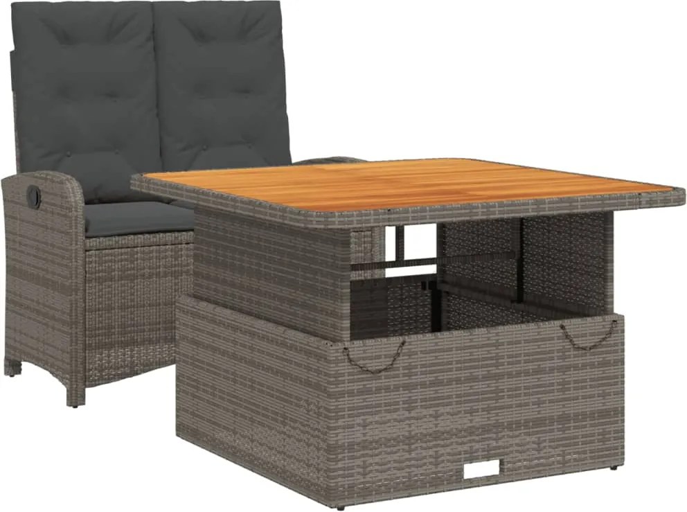 vidaXL Set mobilier de grădină cu perne, 2 piese, gri, poliratan