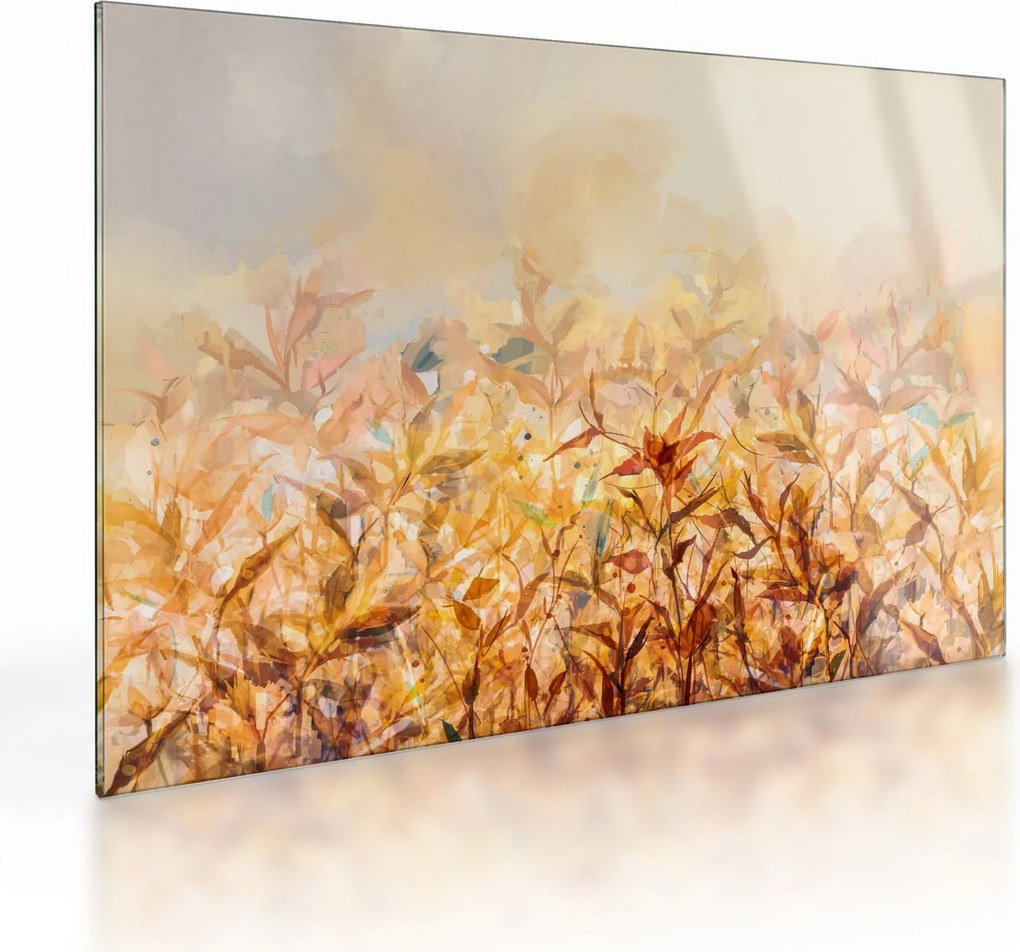 Tablou pe sticlă - Frunze în culori de toamnă, pictură în ulei (70x50 cm)