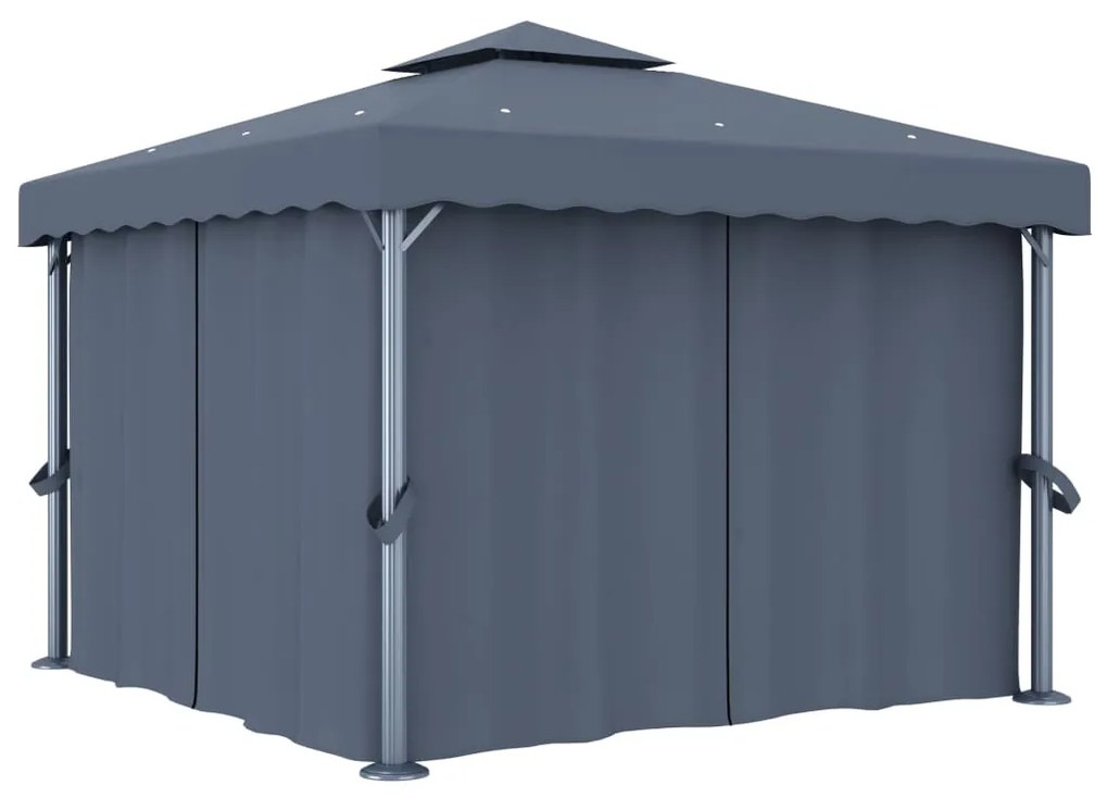 Pavilion cu perdele  siruri lumini LED, antracit, 3x3 m Antracit, 3 x 3 m