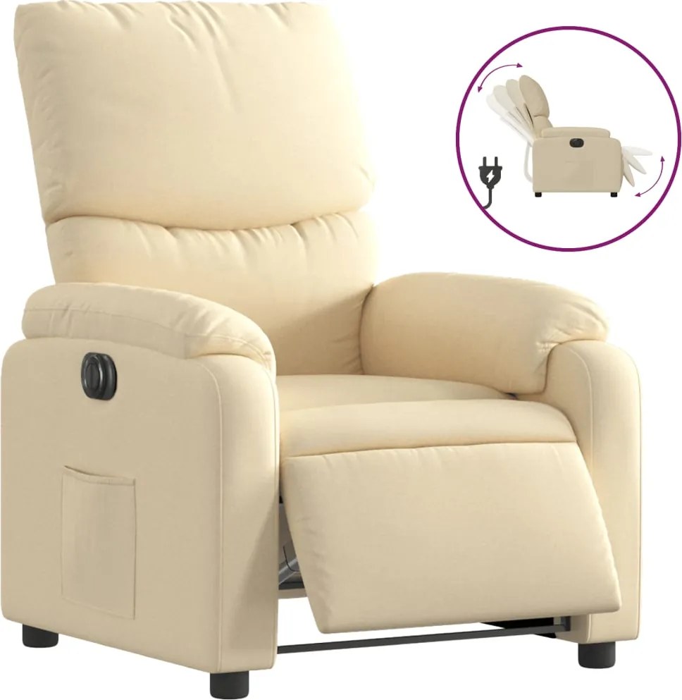 vidaXL Fotoliu rabatabil electric, crem, material textil