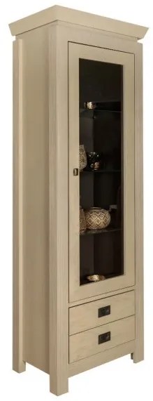 Vitrina Casablanca, 1 Usa si 2 Sertare, Crem Dune si Interior Negru, 67.5 Cm