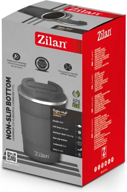 Cana de cafea Zilan ZLN9923 termos, capacitate 510ml, interior din inox, pereti dublii, gri