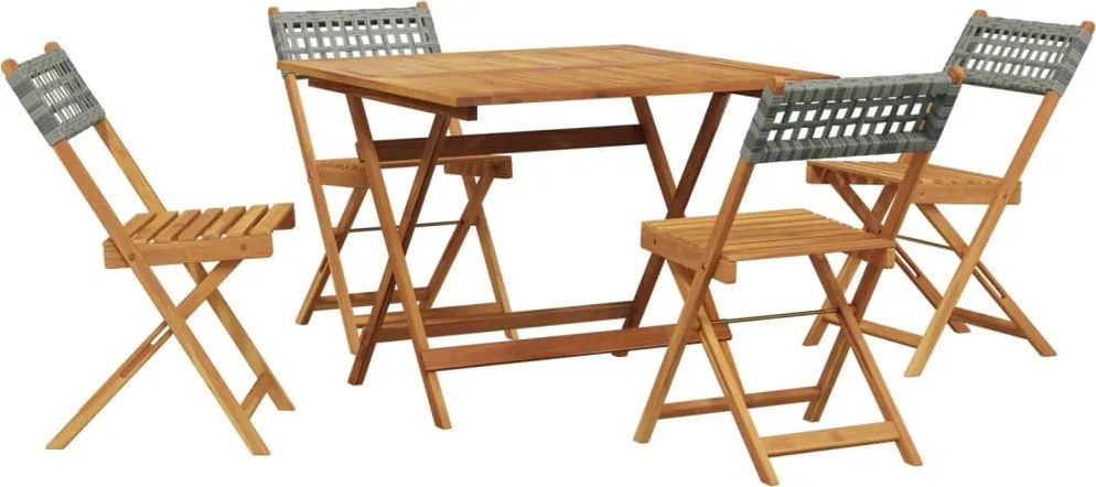 vidaXL Set mobilier grădină, 5 piese, gri, poliratan și lemn masiv