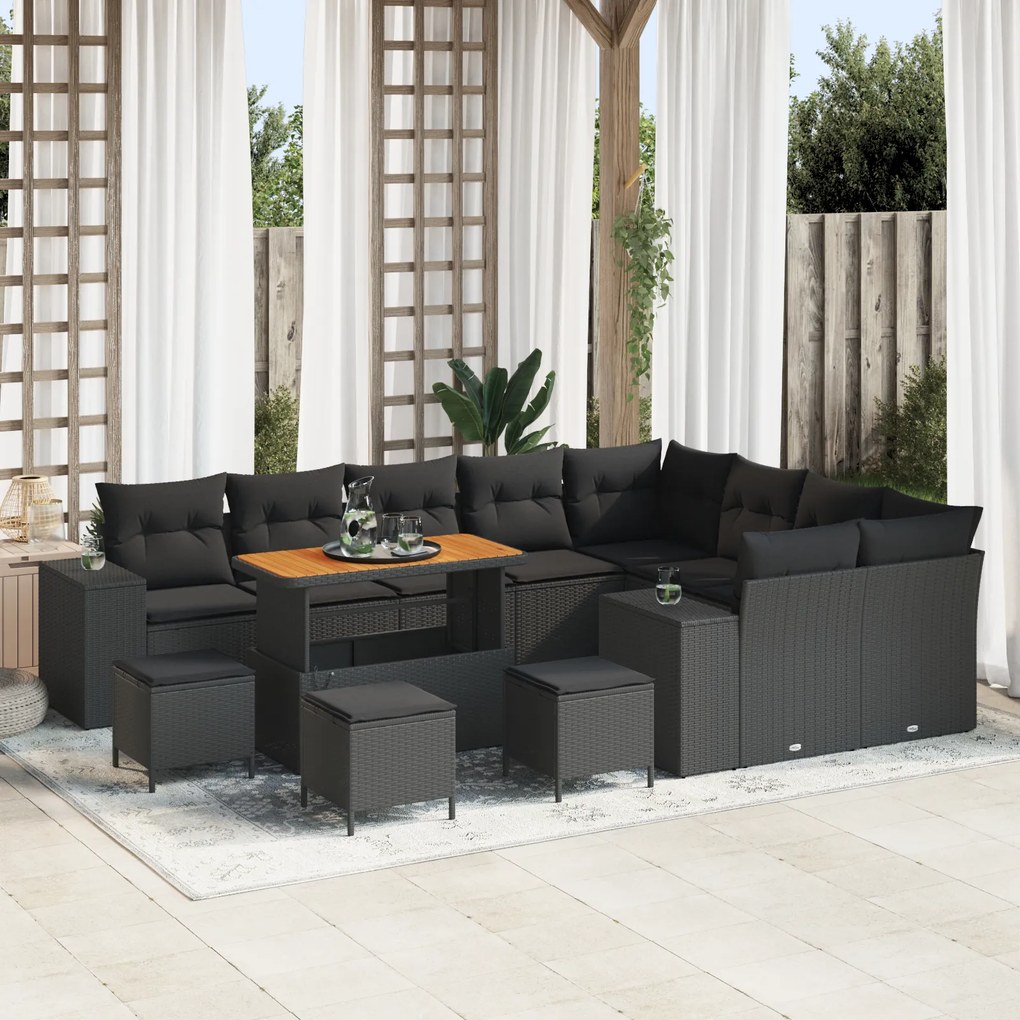 vidaXL Set de canapele pentru grădină 13 pcs Negru poliratan