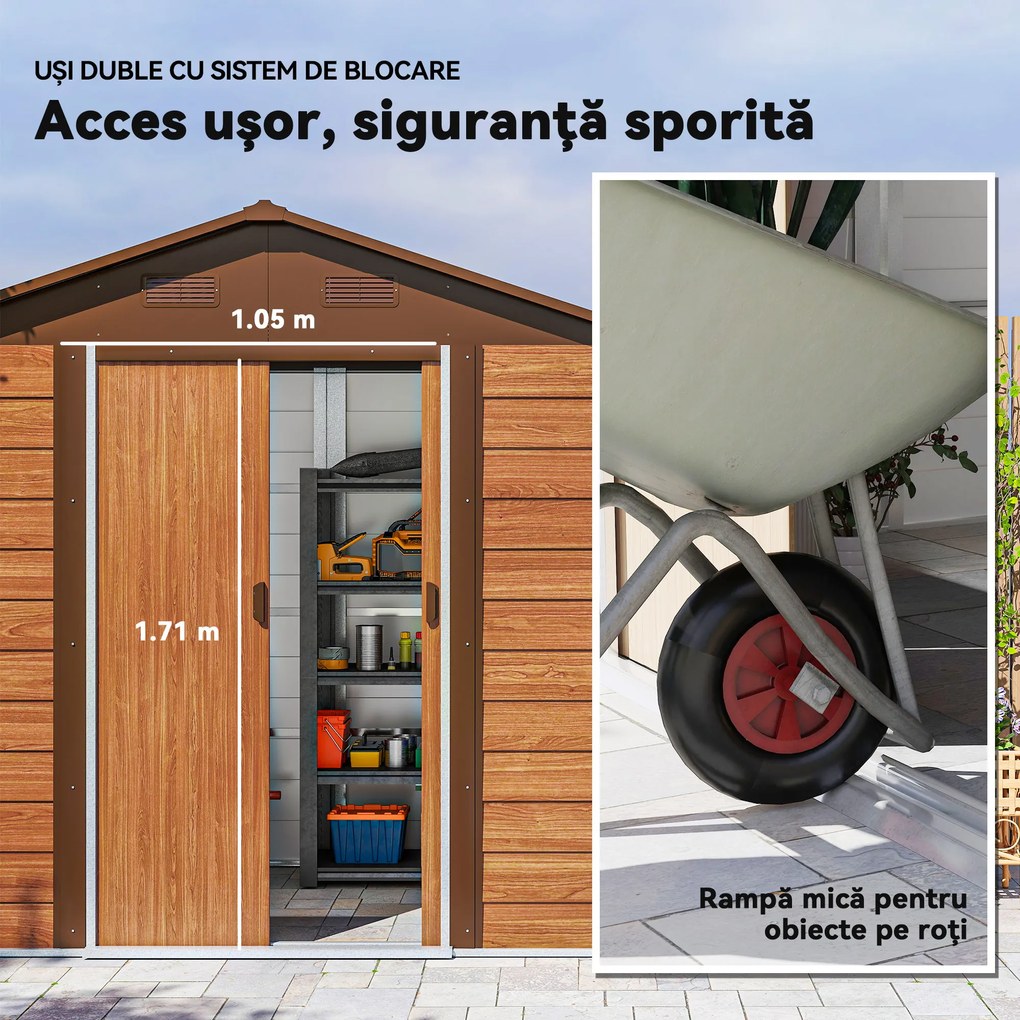 Outsunny Magazie de Grădină din Oțel cu Uși Glisante Duble 236x196x208 cm | Aosom Romania