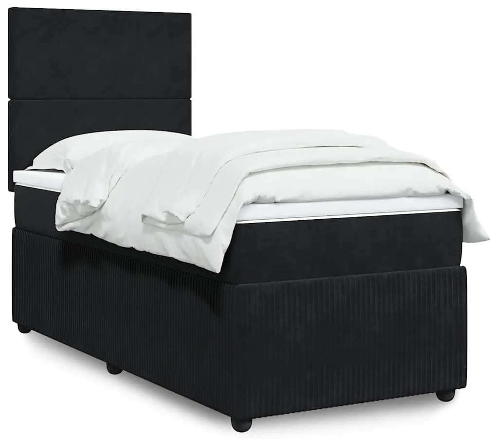 vidaXL Pat box spring cu saltea, negru, 80x200 cm, catifea