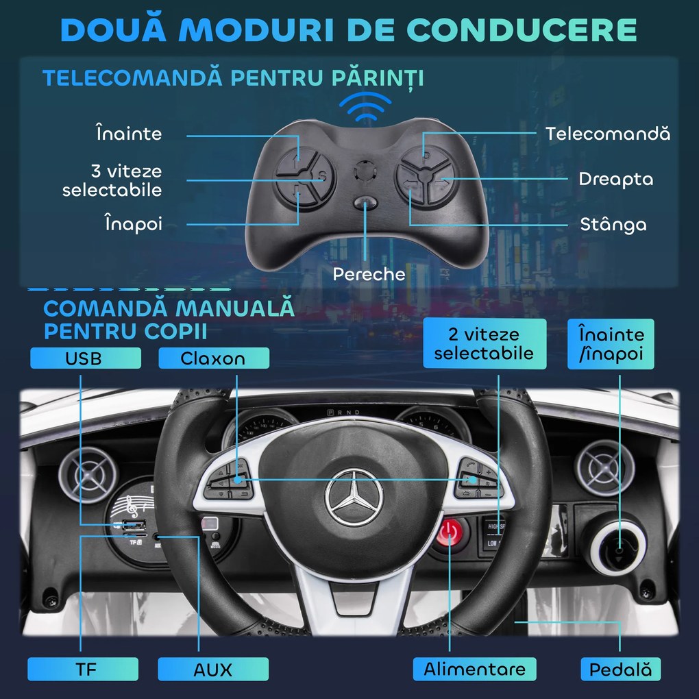 AIYAPLAY Mașină Electrică pentru Copii 3-6 Ani cu 2 Motoare și Telecomandă, Dimensiuni 107x62,5x44 cm, Alb, Distracție și Siguranță | Aosom Romania
