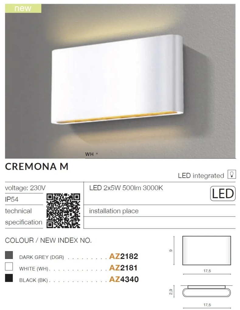 Aplica LED de perete exterior ambientala IP54 CREMONA M negru